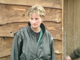 Drenched Diana in leather jacket