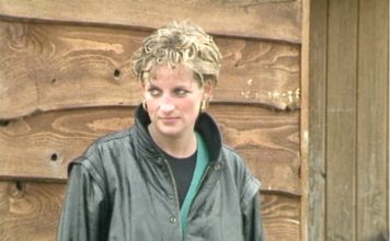 Drenched Diana in leather jacket